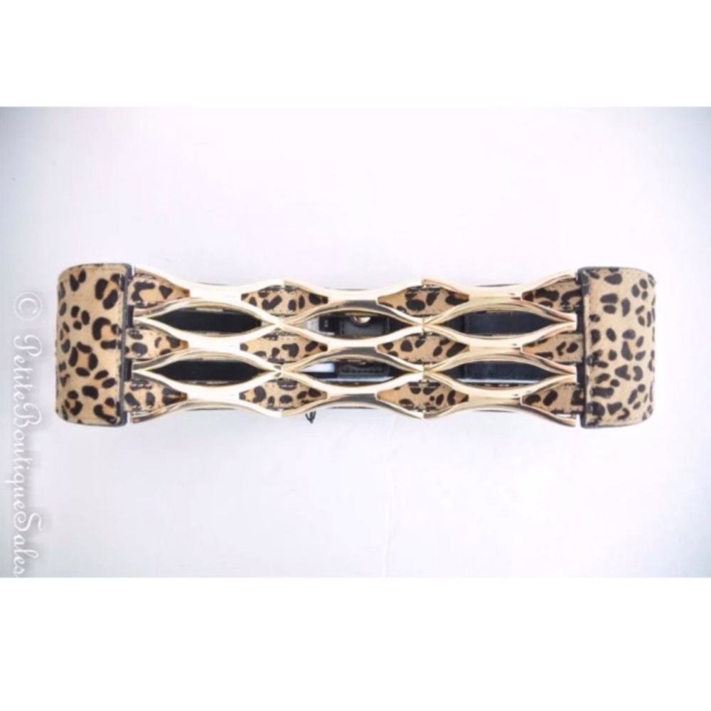 BCBG WAIST BELT LEOPARD FAUX FUR GOLD BLACK